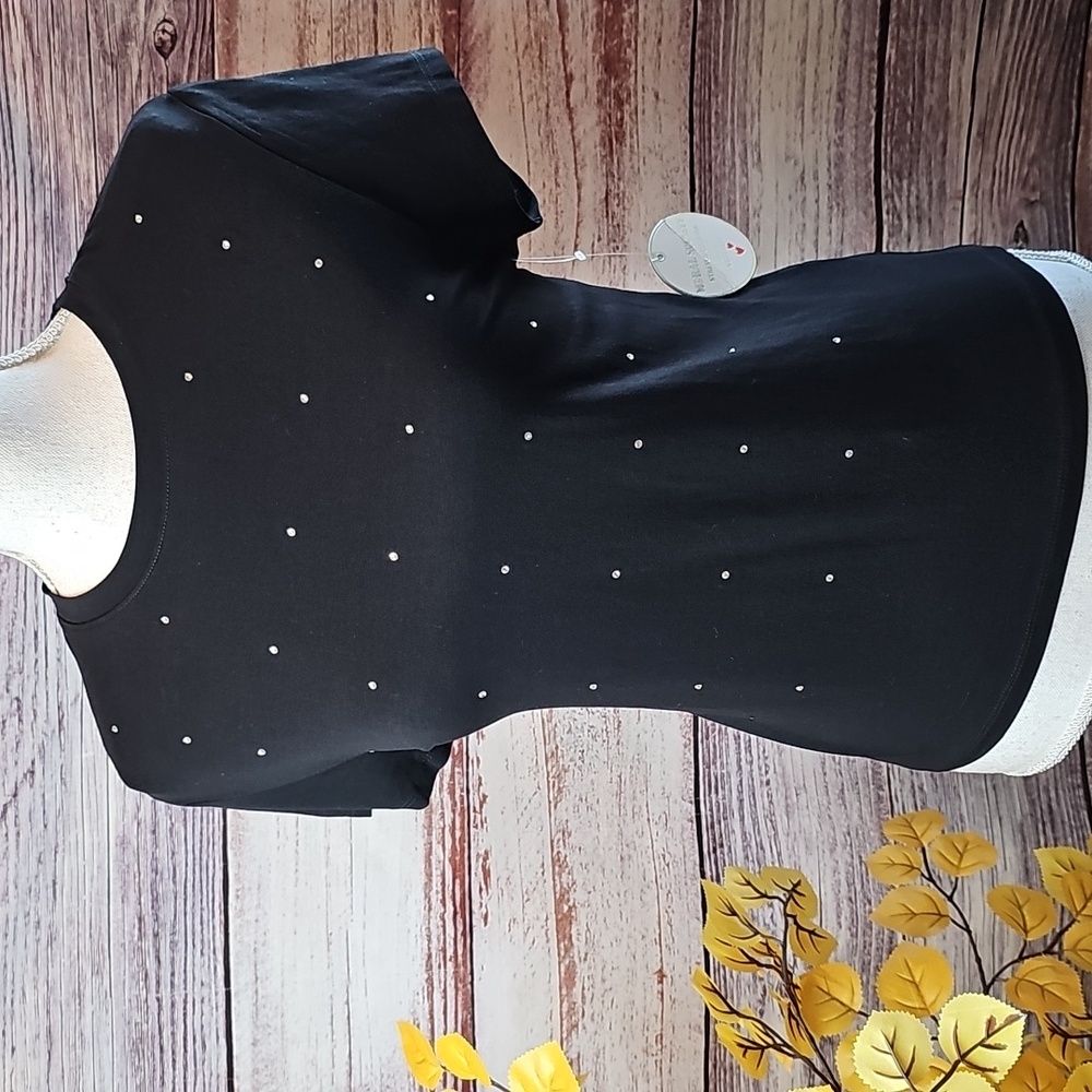 NWT MORAL SOCIETY BLACK SHORT SLEEVE RHINESTONE PULLOVER TEE